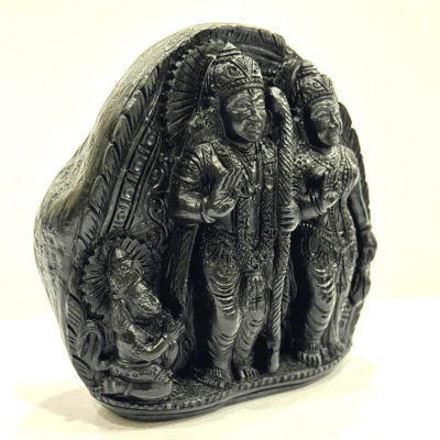 Shree Ram Darbar Carved Shaligram - 528 grams - Image 2