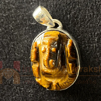 Tiger stone Ganesh Silver Pendant